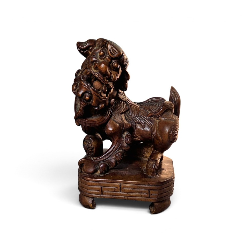 Vintage Hand Carved Wood Foo Dog Statue Guardian Lion Asian Decor Figurine